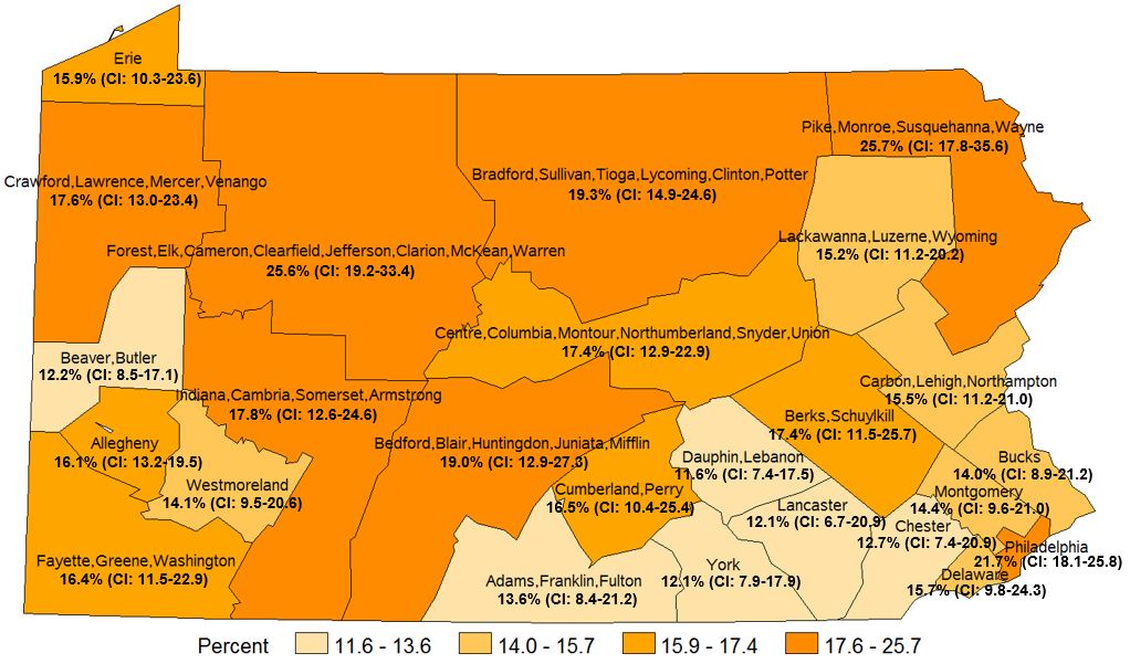 Fair or Poor General Health, Pennsylvania Health Districts 2016